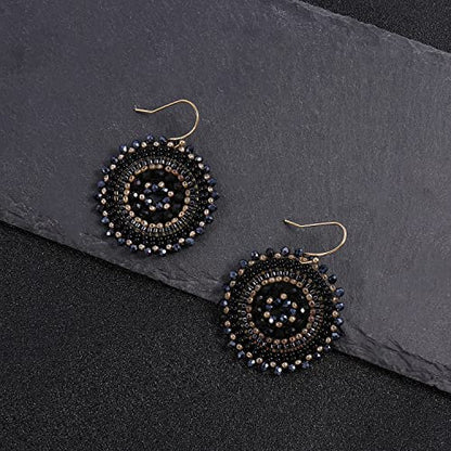 Colorful Summer Beaded Earrings For Women Crystals Glass Bead Dangle Drop Bohemia Earrings Statement Earrings For Women - color: Black