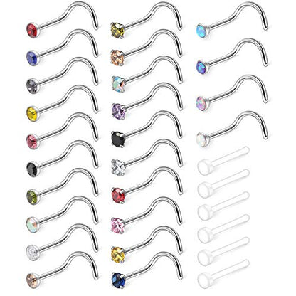 10-30PCS 18G Surgical Steel Mix Color Diamond CZ Nose Stud Rings Screw Piercing Jewelry 1.5mm 2mm 2.5mm 3mm - style: 30PCS - 2.5mm