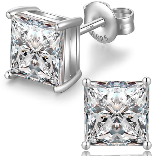 Jiamiaoi 925 Sterling Silver Round and Square Cut Princess Cut 5A+ Cubic Zirconia Stud Earrings for Women Men Hypoallergenic Earrings Silver/Gold Plated 4mm to 8mm CZ Fashion Jewelry for Men Women - color: B-Square Cut Clearance, size: 5mm