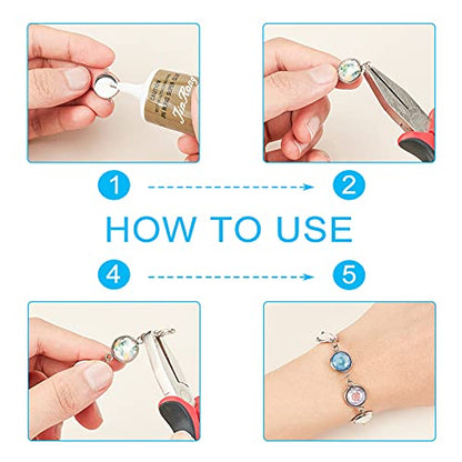 UNICRAFTALE Stainless Steel Round Cabochon Connector Pendants Black Blanks Bezel Pendant Trays with Glass Cabochon Bracelet Connector Charms for Jewelry Making