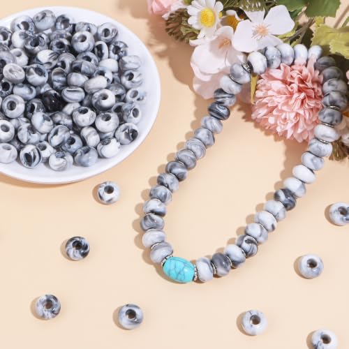 150PCS 14x8mm Black White Swirl Acrylic European Large Hole Rondelle Spacer Beads with Storage Box, Loose Beads for Bracelet Necklace Earring Hair DIY Jewelry Making - color: Black White Swirl