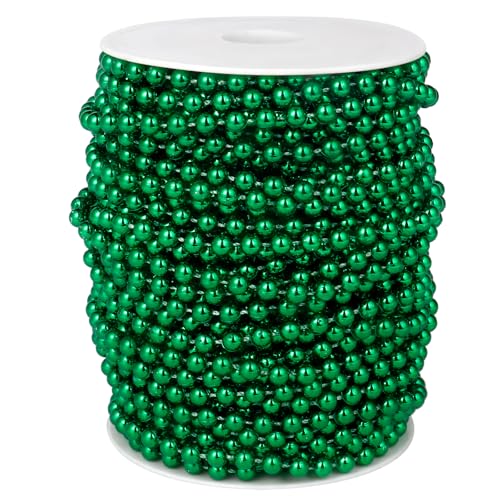 98FT Green Beads Garland 6mm Faux Pearl Beads String Bulk for DIY Craft | 33Yards Green Beads Strings Roll Spool for Christmas Tree Wedding Party Decoration - color: Green Color, size: 6MM