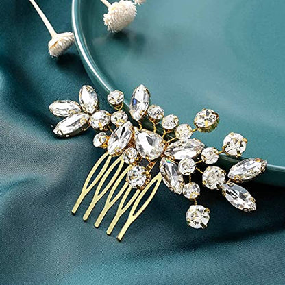 Catery Crystal Wedding Hair Comb Gold Rhinestone Bridal Hairpieces Bridesmiad Clips Accessories for Brides and Women (Gold) - color: B Gold
