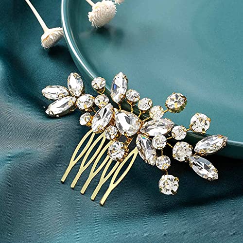 Catery Crystal Wedding Hair Comb Gold Rhinestone Bridal Hairpieces Bridesmiad Clips Accessories for Brides and Women (Gold) - color: B Gold