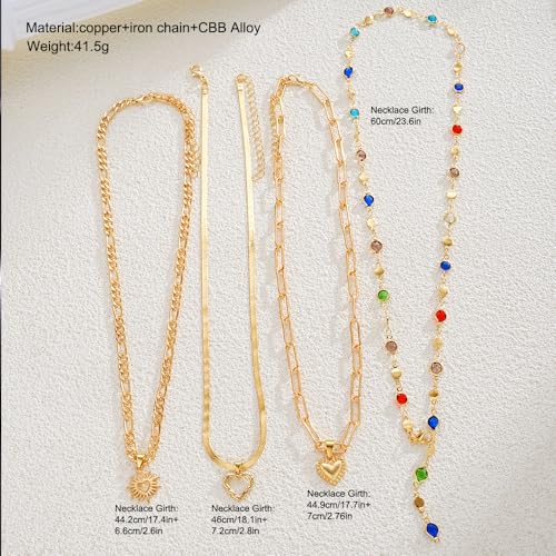 Colorful Crystal Long Necklace for Women Dainty Boho Y-Shaped Color Bead Necklaces Sparkly Rhinestone Pendant Layered Gold Long Chain Choker Good Luck Trend Jewelry Gift Jewelry - color: 4pcs-Gold