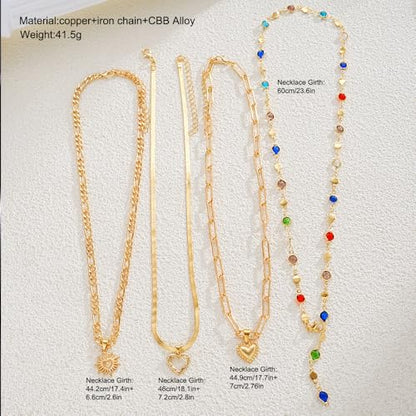 Colorful Crystal Long Necklace for Women Dainty Boho Y-Shaped Color Bead Necklaces Sparkly Rhinestone Pendant Layered Gold Long Chain Choker Good Luck Trend Jewelry Gift Jewelry - color: 4pcs-Gold