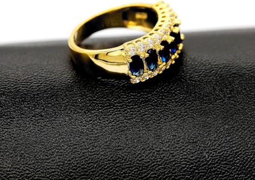 Uloveido Beautiful Women's 7 Stones Wedding Band Oval Cubic Zirconia Engagement Anniversary Rings J501 - color: Gold-Dark Blue