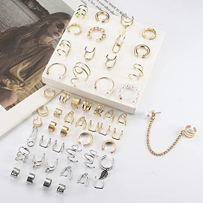 Dochais Ear Cuff Non Piercing for Women Cartilage Clip on Earrings | Gold and Silver Ear Cuffs Helix Cartilage, Fake Earrings, Wrap Earrings, Non Piercing Ear Clip Cartilage - style: A-52 Pcs(Gold/Silver)