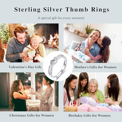 OOOPEL Sterling Silver Adjustable Ring S925 Silver Rings for Women Cubic Zirconia Twist Love Knot Dainty Ring Silver Minimalist Open Finger Rings Silver Thumb Sterling Silver Ring - color: Love Knot with card