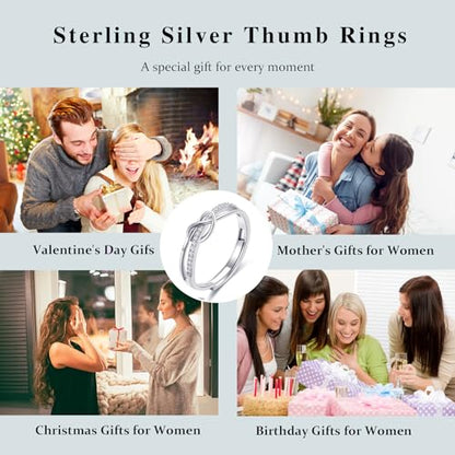 OOOPEL Sterling Silver Adjustable Ring S925 Silver Rings for Women Cubic Zirconia Twist Love Knot Dainty Ring Silver Minimalist Open Finger Rings Silver Thumb Sterling Silver Ring - color: Love Knot with card