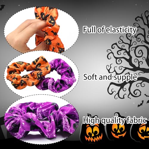 80 Pcs Halloween Satin Hair Scrunchies Pumpkin Skull Black Cat Silk Hair Ties Elastic Bands Ropes Ponytail Holders Ties Halloween Accessories for Women Party Favors - style: Pumpkin