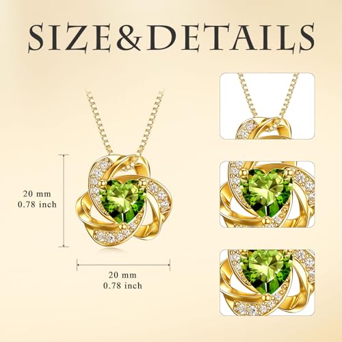 Midari 18K Gold Love Knot Necklace Love Knot Pendant Necklace with 12 Months Birthstones I Love You Forever Jewelry Gifts for Women Mom Her - color: 08-August