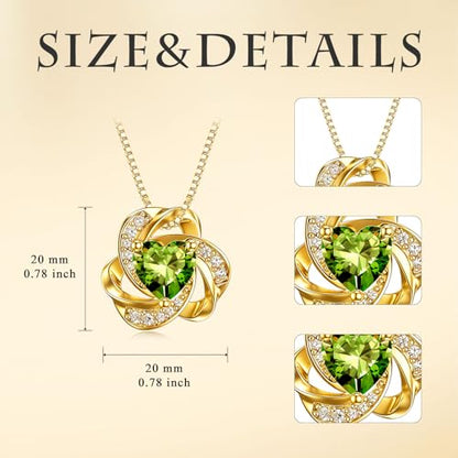 Midari 18K Gold Love Knot Necklace Love Knot Pendant Necklace with 12 Months Birthstones I Love You Forever Jewelry Gifts for Women Mom Her - color: 08-August