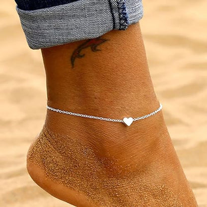 Gold Anklets Bracelets for Women,925 Sterling Silver Waterproof Dainty Heart Anklet Snake Chain Link 14K Gold Plated Non Tarnish Ankle Chain Summer Beach Foot Jewelry Graduation Wedding Gifts - color: Heart