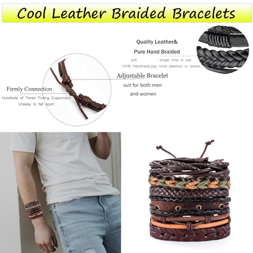 SONNYX 44 Pcs Braided Leather Bracelets for Men Women | Woven Cuff Wrap Bracelets Hemp Cords Wood Beads Ethnic Tribal Bracelets Adjustable Leather Wristbands