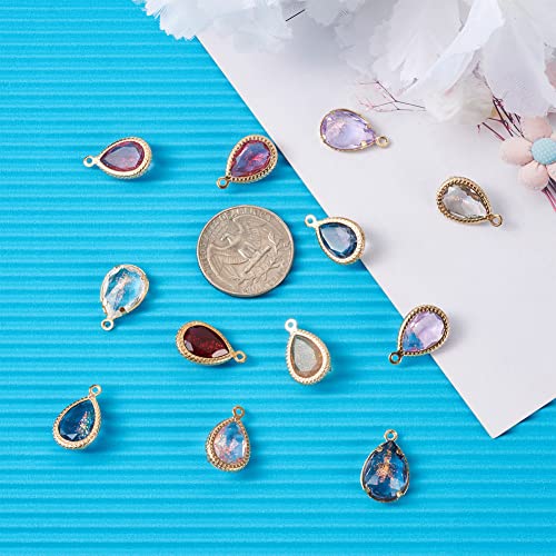 Cheriswelry 48Pcs Teardrop Resin Rhinestone Pendants with Golden Tone Brass Settings Waterdrop Faceted Rhinestone Charms with Glitter Powder 17.5mm for DIY Necklace Earring - color: 0Mixed Color*12
