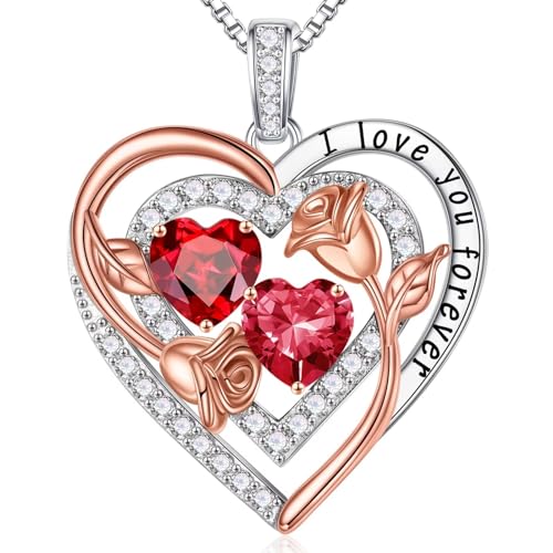 Iefil Birthstone Necklace for Women - Sterling Silver Birthstone Necklace, Anniversary Birthday Gifts for Wife Girlfriend Mom - color: 01-07-Jan-Jul Birthstone