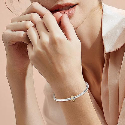 Annmors S925 Clip Spacer Safety Chain Stopper Charms for Pandora, Gift Mom Daughter Friend Sister Wife Grandma Girlfriend Fmaily On Christmas Mothers Valentines Halloween Graduation - color: F02-Gold Bee Stopper