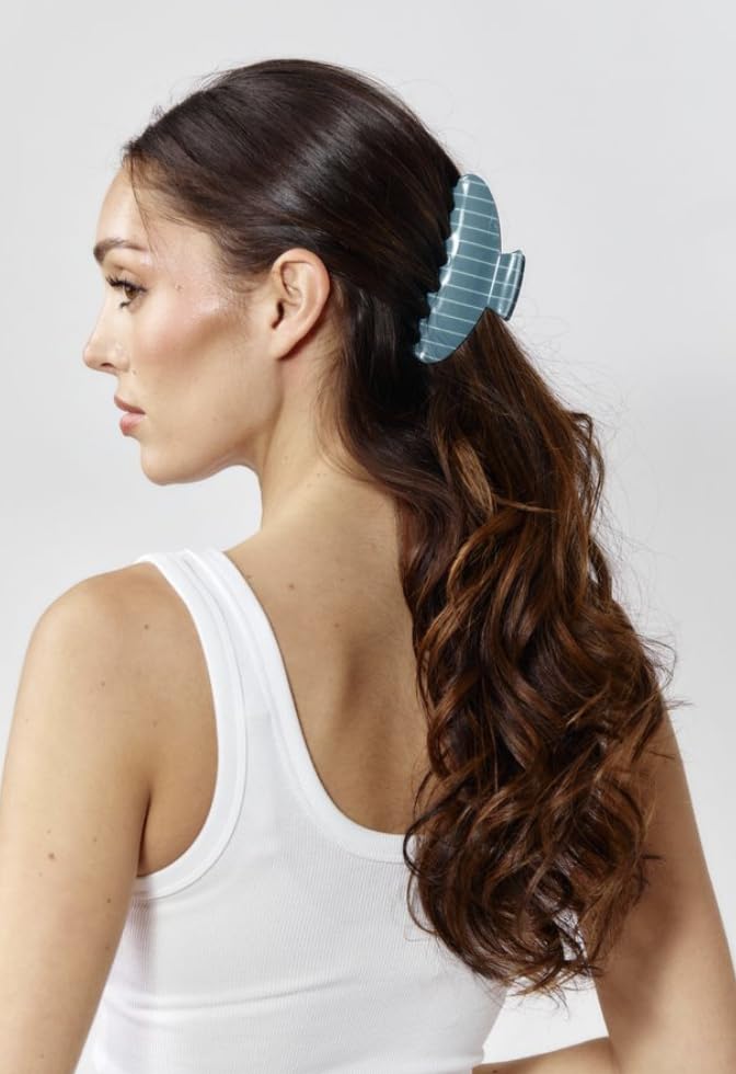 Almere Hair Claw Clip, Striped and Camo Pattern, Women's Hair Accessories for Thick or Thin Hair, 4 inch No-Slip (Blue Thin Stripe) - color: Blue Thin Stripe