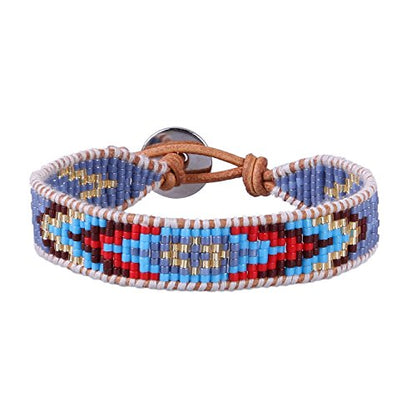 KELITCH Women Pearls Friendship Bracelets Handmade Blue Seed Bead Leather Wrap Bracelet Fashion Jewelry - color: E