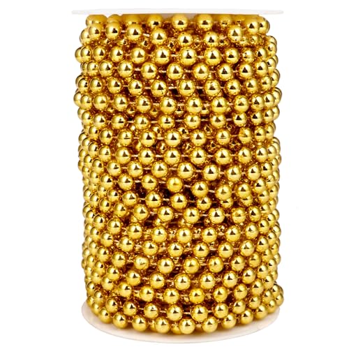 66FT Gold Beads Garland 8mm Faux Pearl Beads String Bulk for DIY Craft | 22Yards Gold Beads Strings Roll Spool for Christmas Tree Wedding Party Decoration - color: Gold Color, size: 8MM