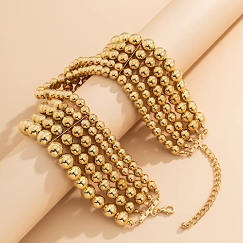 COLORFUL BLING Exaggerated Layered Beads Pendant Chunky Gold Chain Chunky Bib Statement Choker Stackable Strand Necklace for Women Hip Hop Jewelry - color: gold five layer