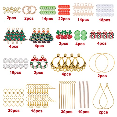 SUNNYCLUE 1 Box 8 Pairs Christmas Enamel Charms Christmas Tree Charms Earring Making Kit Jingle Bell Pendants for Jewelry Making Czech Faceted Glass Beads Chandelier Links for Earrings Adult - color: 5-diy-8 Pairs Christmas Enamel Earrings