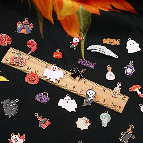 SANNIX 110Pcs Halloween Charms Gold Enamel Jewelry Making Charms | for Halloween Bracelet Necklace Making and Decoration Accessories - style: Halloween Charms