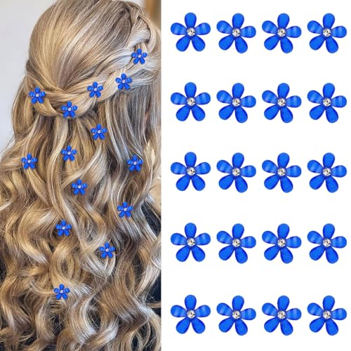 YISSION Dark Blue Flower Hair Accessories - 20Pcs Mini Hair Clips with Rhinestone for Girls, Women, Wedding, Bridal & Decorative Hair Pins - color: Dark Blue