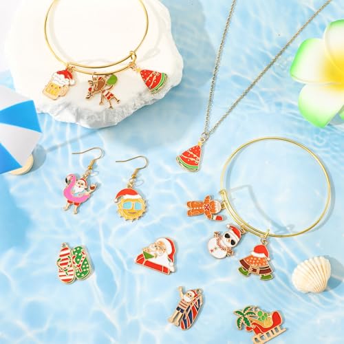 MARFOREVER 40 Pcs/20 Pairs July Christmas Charms Summer Christmas Charms | Holiday Xmas in July Enamel Charm, Beach Hawaiian Pendants, Bracelet Necklace Earrings Making, DIY Carfting Accessories - style: Christmas in July