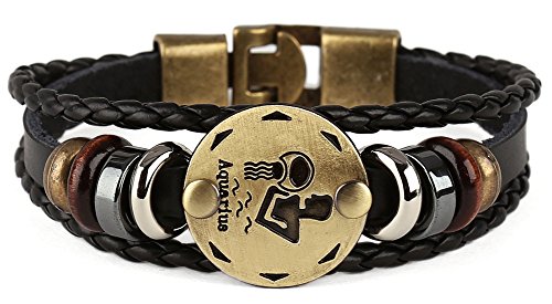 Punk Alloy Leather Bracelet for Constellation Braided Rope Bracelet Bangle - style: Aquarius