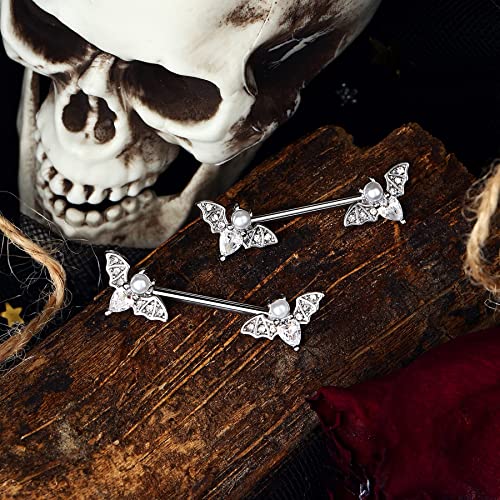 Nipple Barbell 14g Piercing Jewelry with Sparkling CZ Stones - Perfect for Halloween Body Piercing