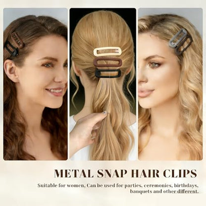 24 Pcs Rectangle Snap Hair Clips for Women Girls, 2.7 inch Large No Slip Neutral Matte Metal Hair Barrettes for Thick Thin Fine Hair - color: Black/Brown/Khaki/Grey/Pink/Beige