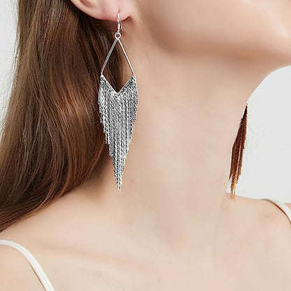 SELOVO Dangling Metal Chain Tassel Dangle Earrings Silver/Gold Color - style: style 2-silver color
