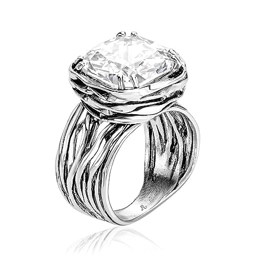 JEAN RACHEL JEWELRY 925 Sterling Silver Ring - Wrap Vintage Design with Cushion Shaped Cubic Zirconia - Hypoallergenic, Lead & Nickel Free - Artisan Handcrafted Statement Rings for Women - color: White CZ