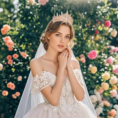 Tiaras and Crowns for Women Crystal Princess Tiaras Rhinestone Queen Crowns For Wedding Bridal Birthday Prom Pageant Party (Tiara 100) - color: Gold White