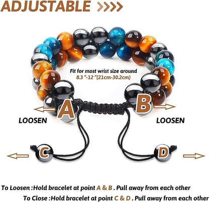 WFJ Black Obsidian Hematite Triple Protection Bracelets Set - Tiger Eye Beaded Natural Stone Bracelet for Men Women Gemstone (10MM) - color: Blue Yellow Tiger's Eye Hematite