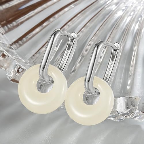 Jade Earrings for Women Chunky Hoop Double Hoop Jade Dangle Earrings Crystal Huggie Jewelry - color: A2:silver white jade earrings