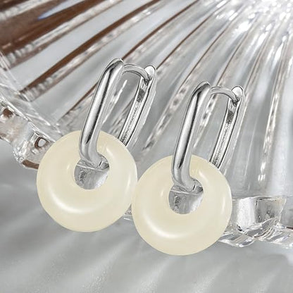 Jade Earrings for Women Chunky Hoop Double Hoop Jade Dangle Earrings Crystal Huggie Jewelry - color: A2:silver white jade earrings