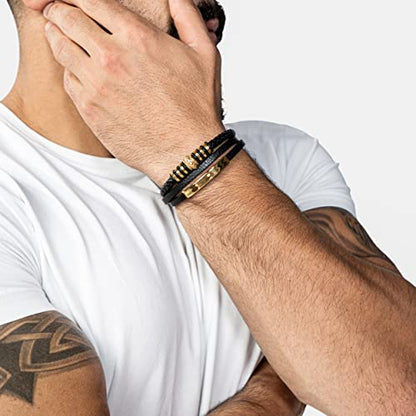 SERASAR Premium Leather Bracelet Men | Stainless Steel Magnetic Clasp | Three Colors | Jewelry Box Included - color: Gold, size: 8.97 Inches, style: Shine