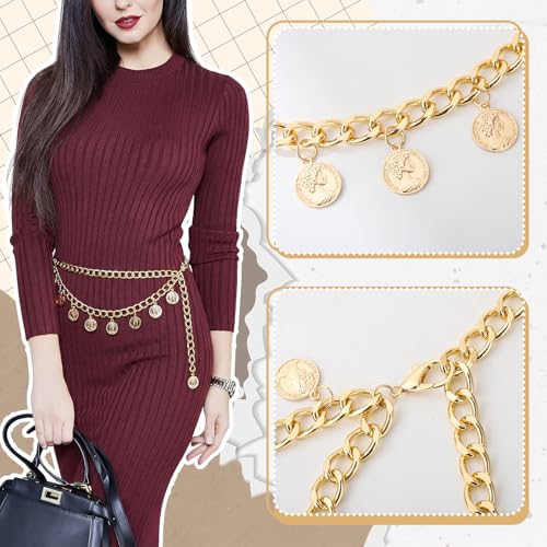 3Pcs Layered Waist Chains for Women Boho Festival Costume | Sunflower Butterfly Belts, Adjustable Fashion Accessories, Western Style, Party Hip Chain Belt - style: Fashionable Gold Retro