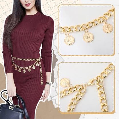 3Pcs Layered Waist Chains for Women Boho Festival Costume | Sunflower Butterfly Belts, Adjustable Fashion Accessories, Western Style, Party Hip Chain Belt - style: Fashionable Gold Retro