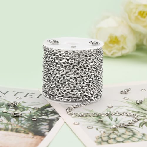 UMAOKANG Stainless Steel Chain for Jewelry Making Small Cable Chains Bulk | 16.4 Feet Silver Chain for Necklace DIY Jewelry Supplies Findings - color: 1.0 Silver Cable