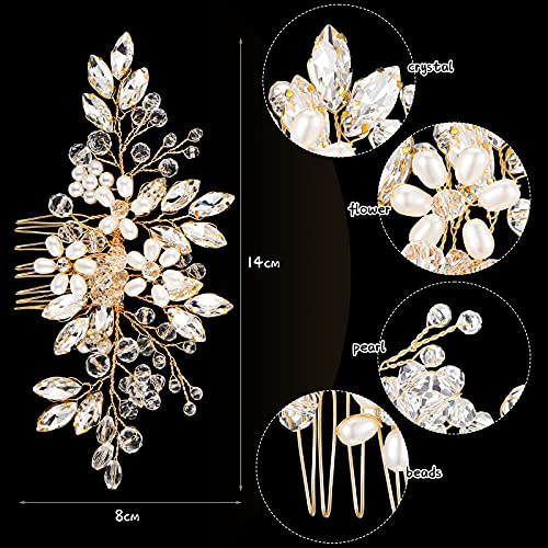 5 Pieces Wedding Hair Comb Bridal Hair Pins Crystal Pearl Hair Accessories Rhinestone Flower Hair Piece for Wedding Bride Women(Gold) - color: Gold