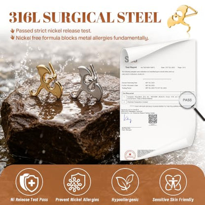 6PCS Dragon Nose Stud Gothic Nostril Ring for Women Men | 316L Surgical Stainless Steel, Fantasy Punk Piercing Jewelry, For Sensitive Skin, L-Shape - color: Silver