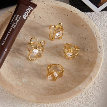 Gold-Plated Butterfly Ring with Dangling Chains and Cubic Zirconia, Adjustable Statement Ring,Cocktail Party Minimalist Ring for Women - style: Style C