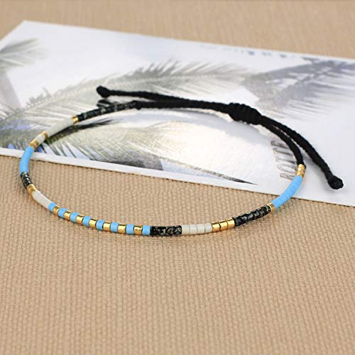 KELITCH Women Friendship Bracelet Seed Beads Miyuki Thin Strand Bracelets Adjustable Boho Jewelry - color: Blue 88L