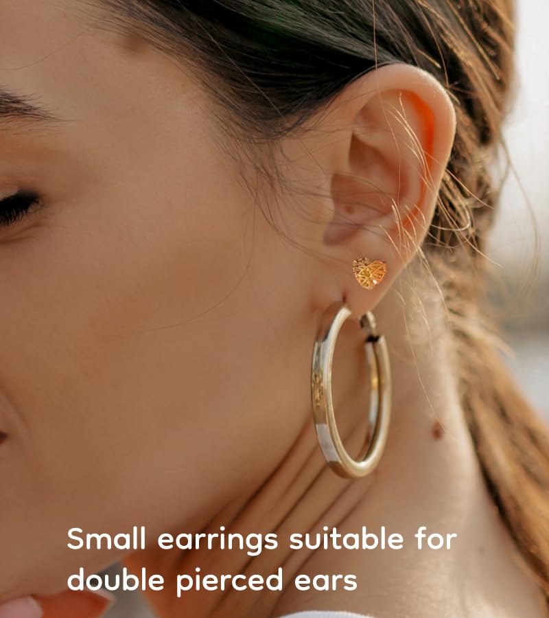 18K Gold Plated & Silver Chunky Heart & Bow Earrings for Women, Chunky Heart Dangle Hoops/Tiny Studs, Kawaii Dainty Hypoallergenic Jewelry for Multiple Piercings, Gift for Her - style: Cut-out Heart Studs