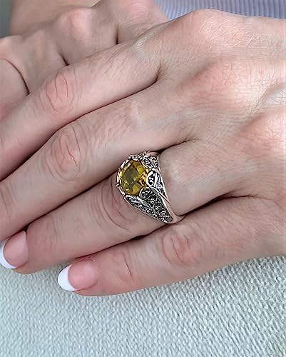 Filigranist 925 Sterling Silver Filigree Art Women Mini Dome Cocktail Ring with Gemstone, Gift Boxed - color: Citrine