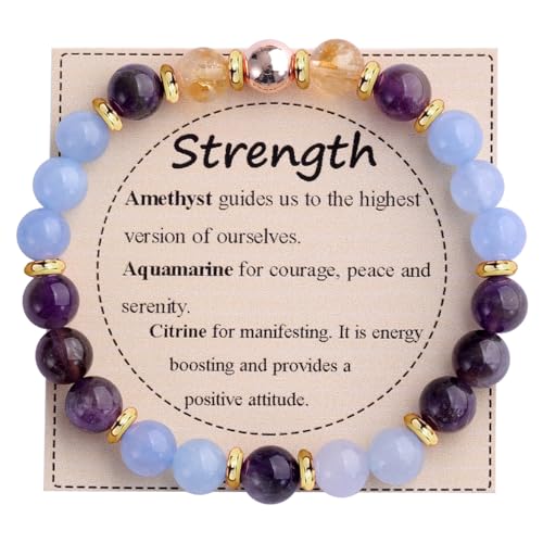 KSQS Healing Stone Bead Bracelet for Women, Natural Gemstones Balance Protection Bracelet, Spiritual Crystal Beads Bracelet Anxiety Relief with Meaning Card - color: Strength